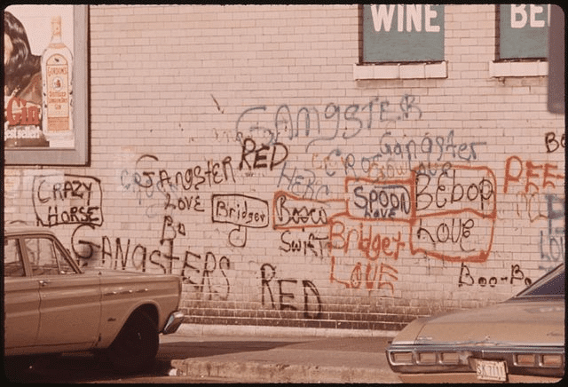 Graffiti in de straten van Chicago, VS (circa 1945)